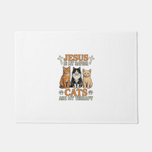 Jesus And Cats Are My Therapy Vintage Cat Shirt Doormat