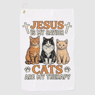 Jesus And Cats Are My Therapy Vintage Cat Shirt Golf Towel