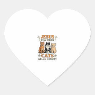 Jesus And Cats Are My Therapy Vintage Cat Shirt Heart Sticker
