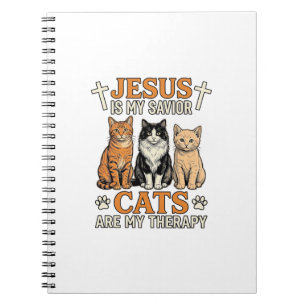 Jesus And Cats Are My Therapy Vintage Cat Shirt Notebook