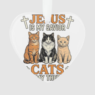 Jesus And Cats Are My Therapy Vintage Cat Shirt Ornament