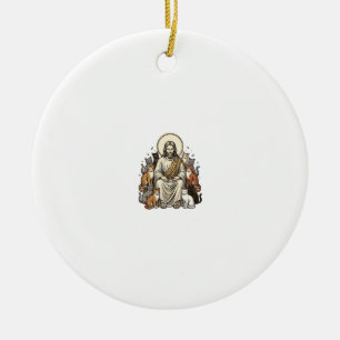 Jesus and Cats Vintage Ceramic Ornament