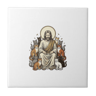 Jesus and Cats Vintage Ceramic Tile
