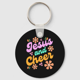 Jesus And Cheer Cheerleading Coach Funny Groovy Y2 Key Ring