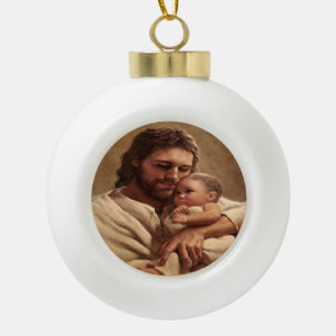 Jesus and child ceramic ball christmas ornament
