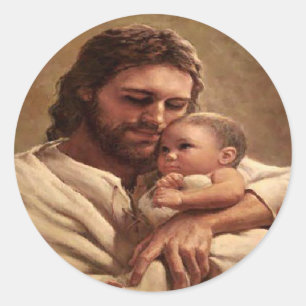 Jesus and child classic round sticker