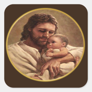 Jesus and child square sticker