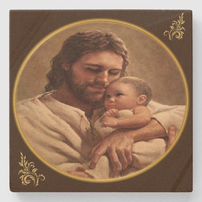 Jesus and child stone coaster (Front)