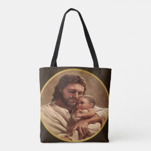 Jesus and child tote bag