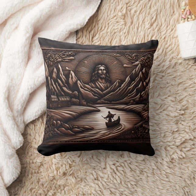 Jesus and Disciples on a River Journey at Dusk Cushion (Blanket)