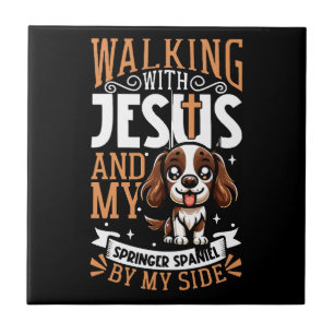 Jesus and dog - English Springer Spaniel Ceramic Tile