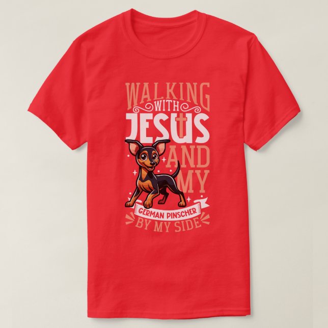 Jesus and dog German Pinscher T-Shirt (Design Front)