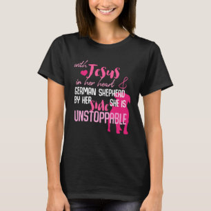 Jesus And German Shepherd Dog By Side And Heart T-Shirt