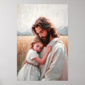 Jesus And Girl Jesus and Children Christian Wall Poster