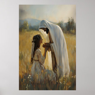 Jesus and Girl Praying Watercolor Art Print