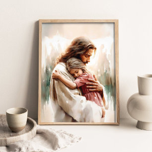 Jesus and Girl Watercolor, Christian Wall Art, Jes Poster