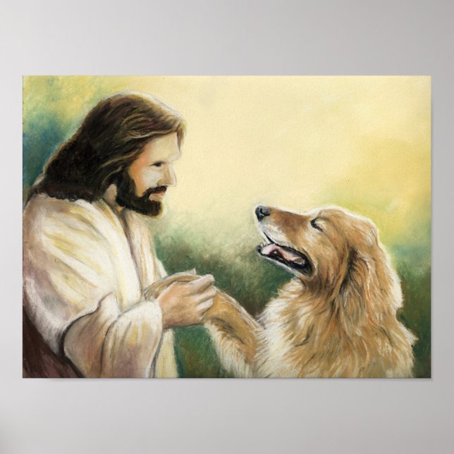 Jesus and Golden Retriever Dog Art Print (Front)