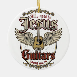 Jesus and Guitars Vintage Christian Guitar Ceramic Ornament