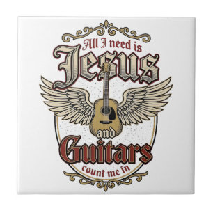 Jesus and Guitars Vintage Christian Guitar Ceramic Tile
