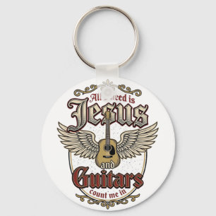 Jesus and Guitars Vintage Christian Guitar Key Ring