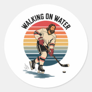 Jesus And Hockey - Retro Christian Religious Hocke Classic Round Sticker