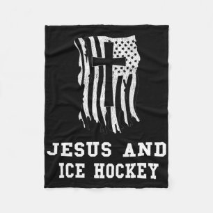 Jesus And Ice Hockey Design Christian Jesus Fan Fleece Blanket