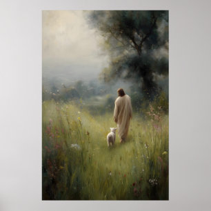 Jesus and Lamb The Good Shepherd Lost Sheep Jesus Poster