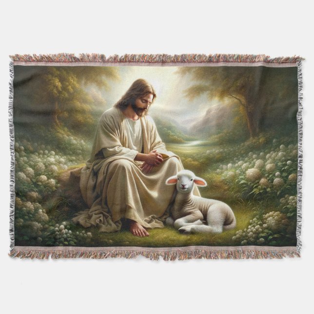 Jesus and Lamb Throw Blanket (Front)