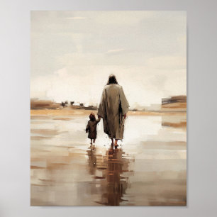 Jesus And Little Girl, Digital Print, Sketches Poster