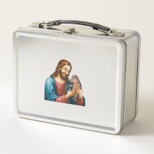 Jesus and Moo Deng A Sacred Moment Playful Twist L Metal Lunch Box