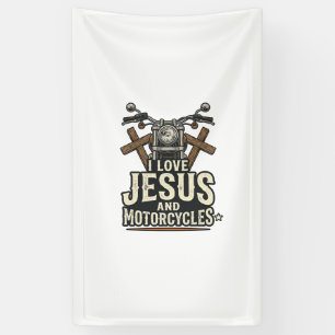 Jesus and Motorcycles Vintage Christian Biker Desi Banner