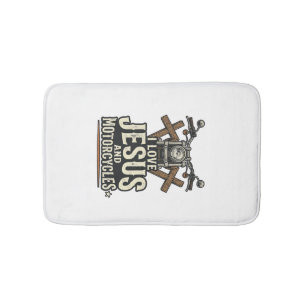 Jesus and Motorcycles Vintage Christian Biker Desi Bath Mat