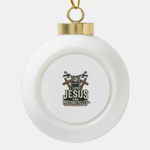 Jesus and Motorcycles Vintage Christian Biker Desi Ceramic Ball Christmas Ornament