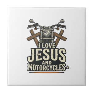 Jesus and Motorcycles Vintage Christian Biker Desi Ceramic Tile