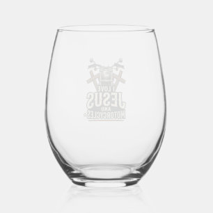 Jesus and Motorcycles Vintage Christian Biker Desi Stemless Wine Glass