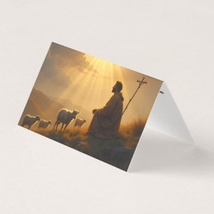 Jesus and Sheep on Mountain Folded Card
