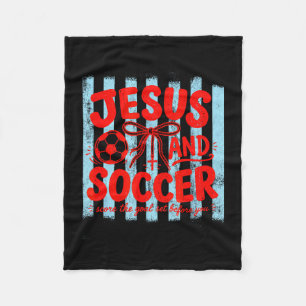 Jesus and soccer lover mum faith religious stripes fleece blanket