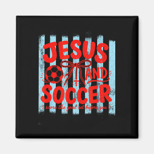 Jesus and soccer lover mum faith religious stripes magnet