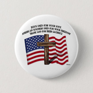 Jesus and the American Soldiers rugged cross US... 6 Cm Round Badge