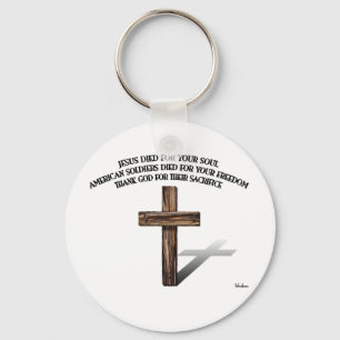 Jesus and the American Soldiers with rugged cross Key Ring