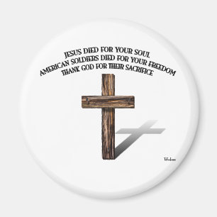 Jesus and the American Soldiers with rugged cross Magnet