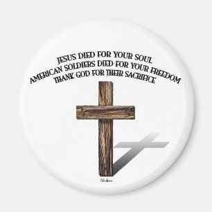 Jesus and the American Soldiers with rugged cross Magnet