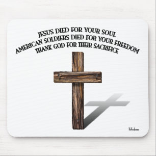 Jesus and the American Soldiers with rugged cross Mouse Pad