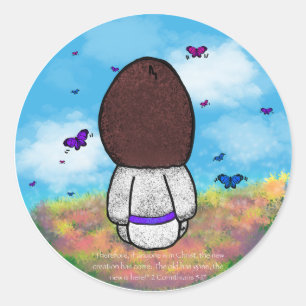 Jesus and The Butterflies with Background Classic Round Sticker