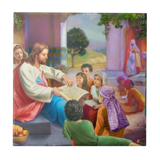 Jesus and the children ceramic tile (Front)
