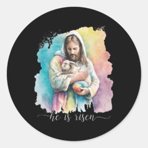 Jesus And The Easter Bunny - He Is Risen Christian Classic Round Sticker