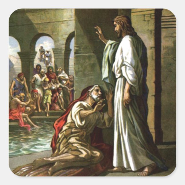 Jesus and the man at the Pool Square Sticker (Front)