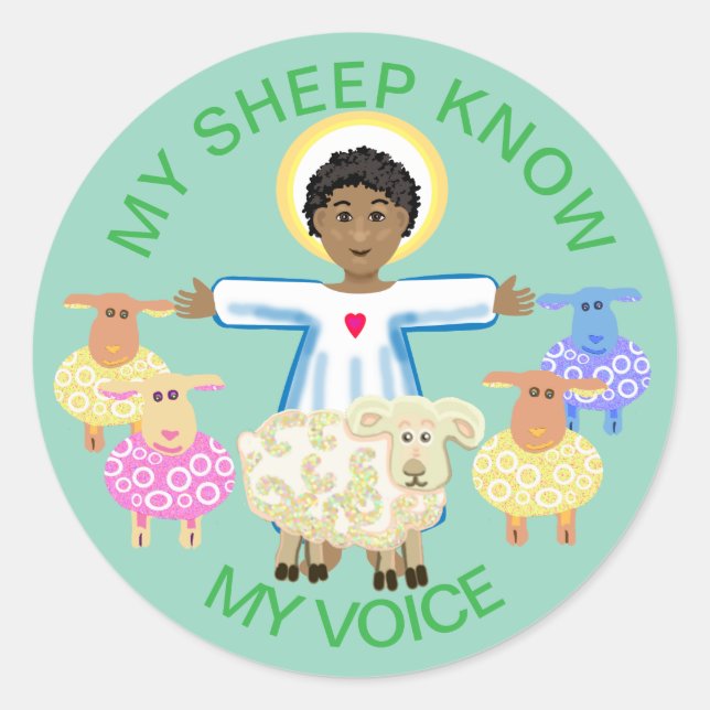 Jesus and the sheep classic round sticker (Front)