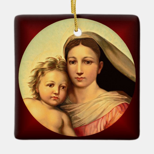 Jesus And Virgin Mary, Sistine Madonna ~  Ceramic Ornament (Front)