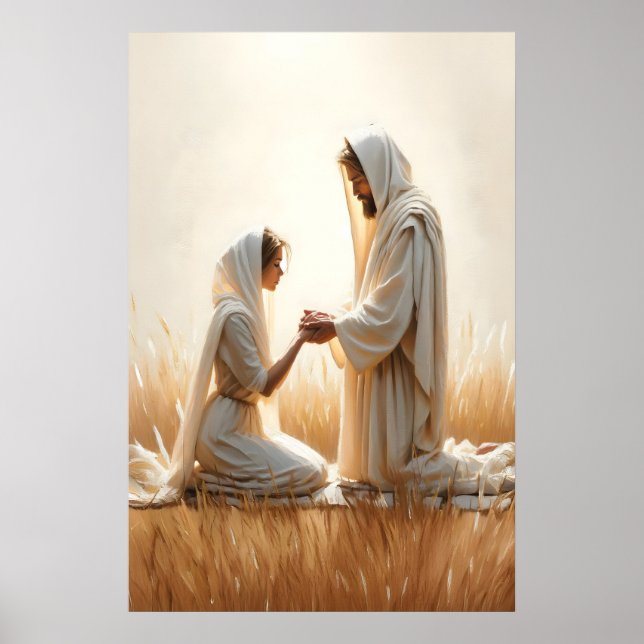 Jesus and Woman Kneeling Jesus and Woman Healing Poster (Front)